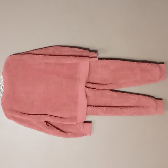 PINK 2 Piece Mauve Fuzzy Polyester Sleepwear Outfit w Pockets M - Picture 2 of 13